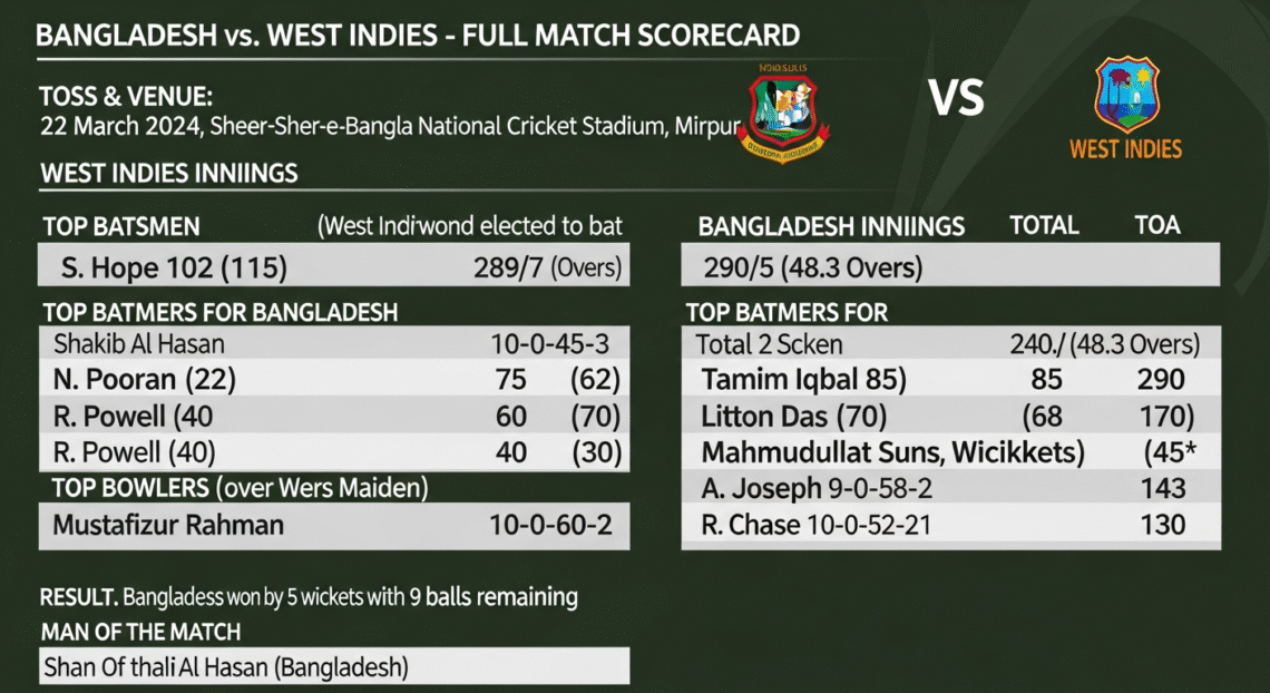 Bangladesh National Cricket Team vs West Indies Cricket Team Match Scorecard